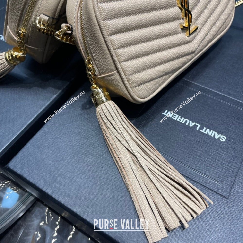 Saint Laurent Lou Mini Camera Bag with Tassel in Matelasse Grained Leather 585040 Apricot 2025 (YY-250206043)