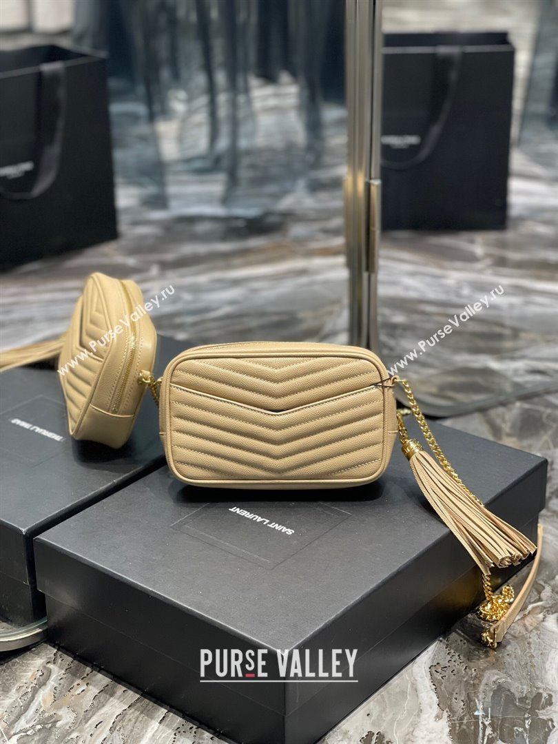 Saint Laurent Lou Mini Camera Bag with Tassel in Matelasse Grained Leather 585040 Apricot 2025 (YY-250206043)