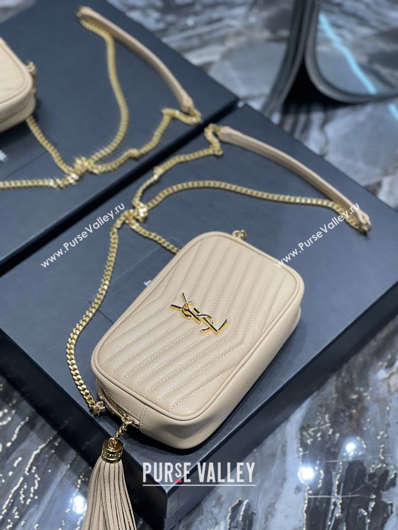 Saint Laurent Lou Mini Camera Bag with Tassel in Matelasse Grained Leather 585040 Apricot 2025 (YY-250206043)