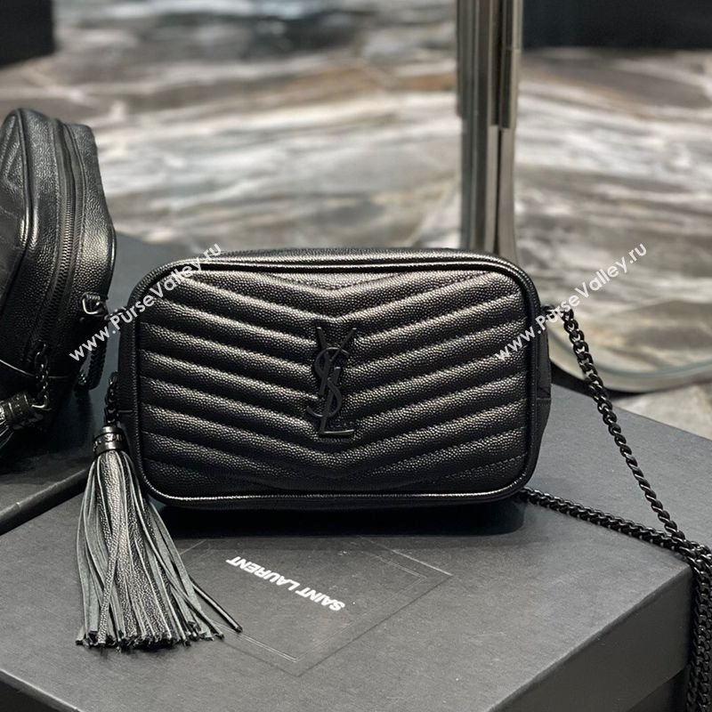 Saint Laurent Lou Mini Camera Bag with Tassel in Matelasse Grained Leather 585040 All Black 2025 (YY-250206045)