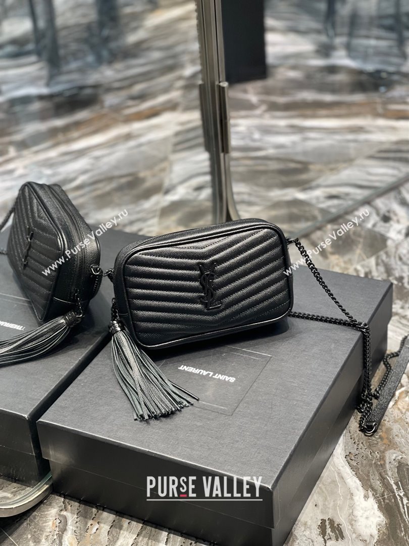 Saint Laurent Lou Mini Camera Bag with Tassel in Matelasse Grained Leather 585040 All Black 2025 (YY-250206045)
