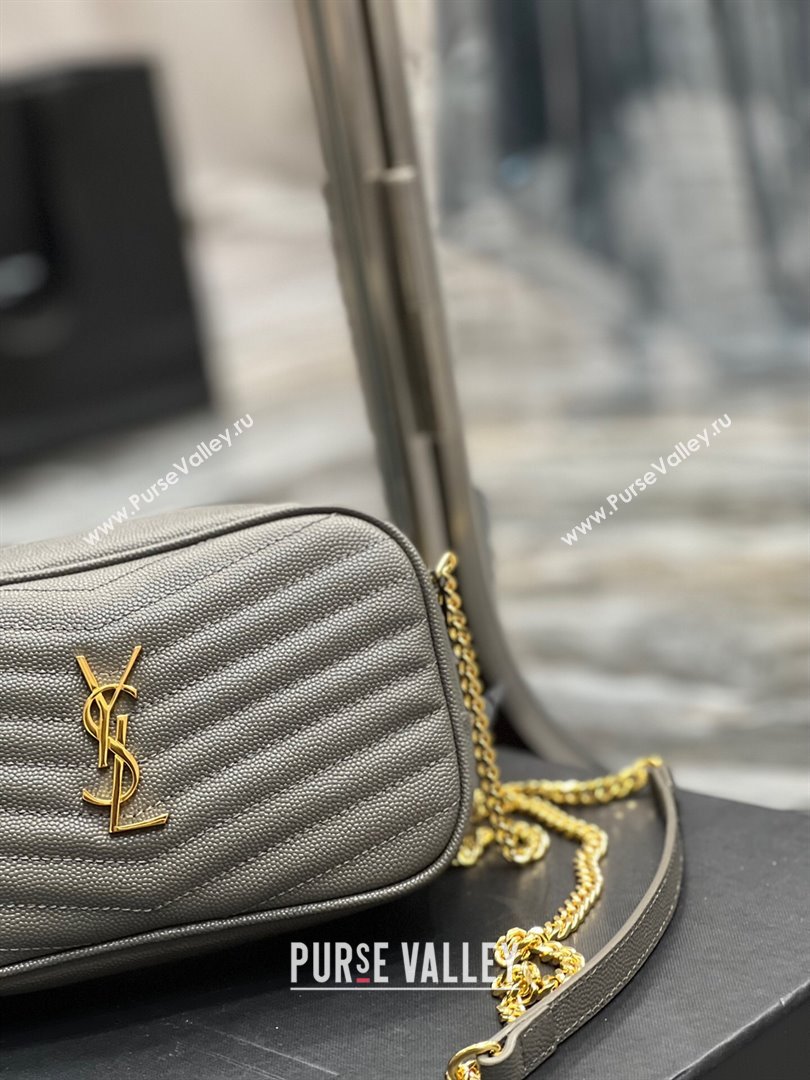 Saint Laurent Lou Mini Camera Bag with Tassel in Matelasse Grained Leather 585040 Grey 2025 (YY-250206036)
