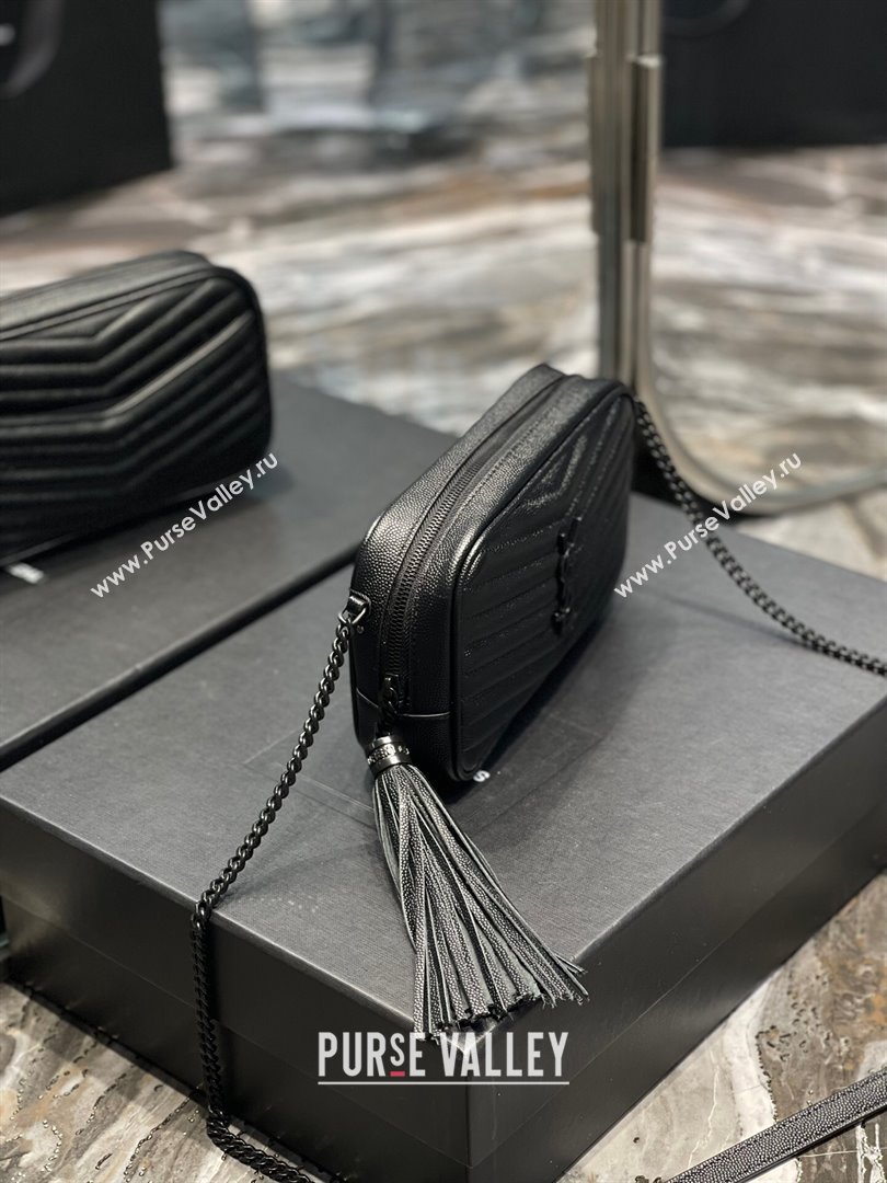 Saint Laurent Lou Mini Camera Bag with Tassel in Matelasse Grained Leather 585040 All Black 2025 (YY-250206045)