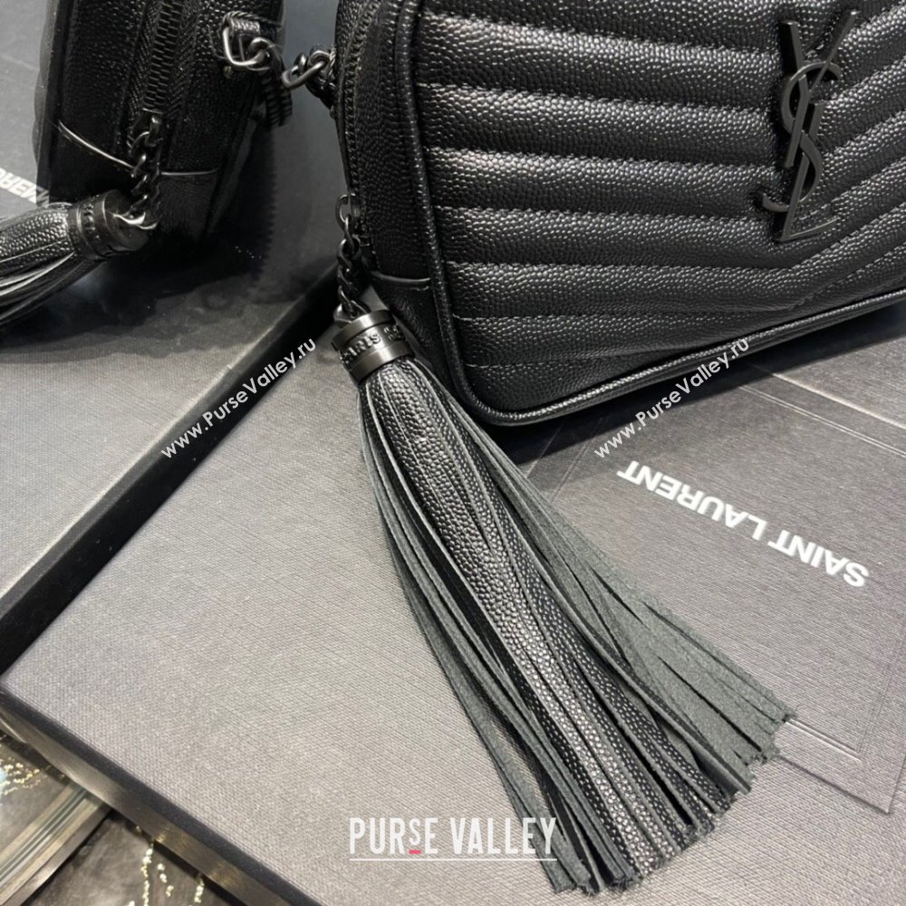 Saint Laurent Lou Mini Camera Bag with Tassel in Matelasse Grained Leather 585040 All Black 2025 (YY-250206045)