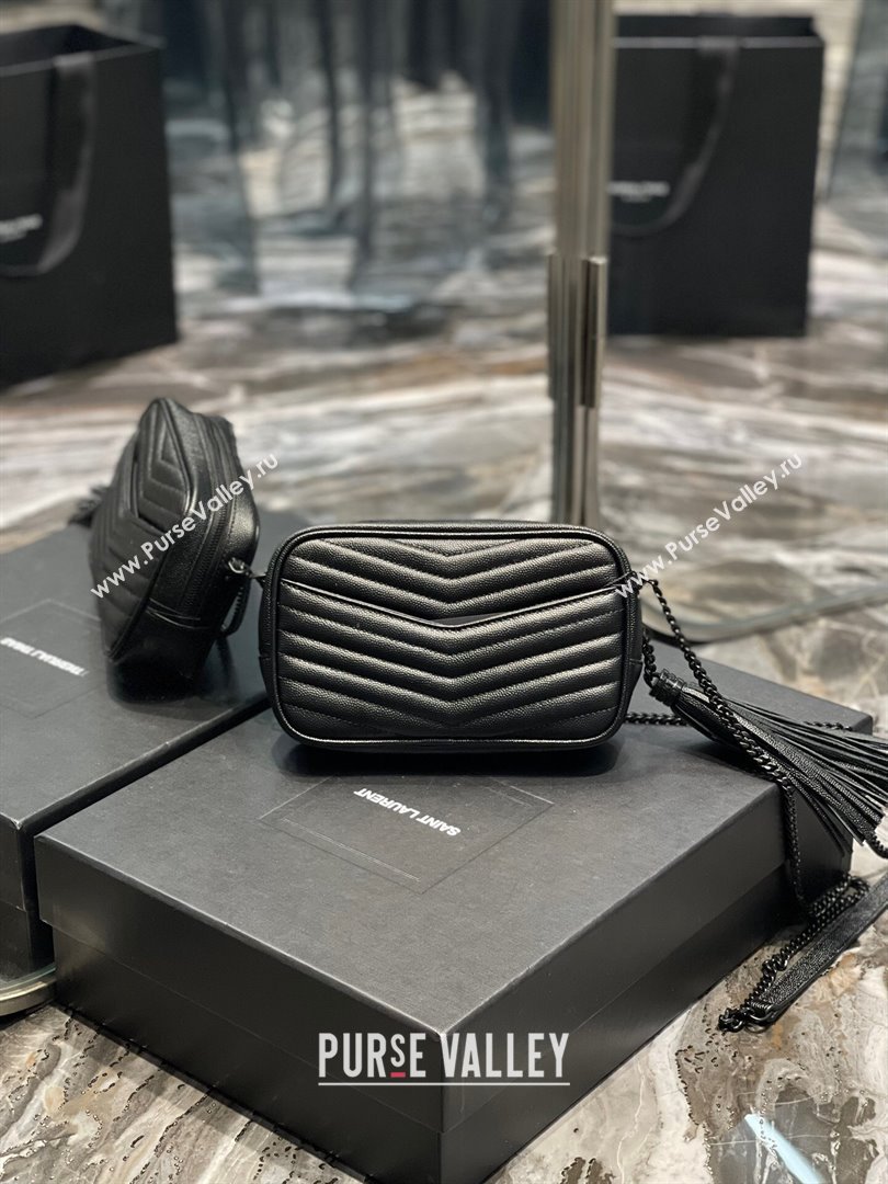 Saint Laurent Lou Mini Camera Bag with Tassel in Matelasse Grained Leather 585040 All Black 2025 (YY-250206045)