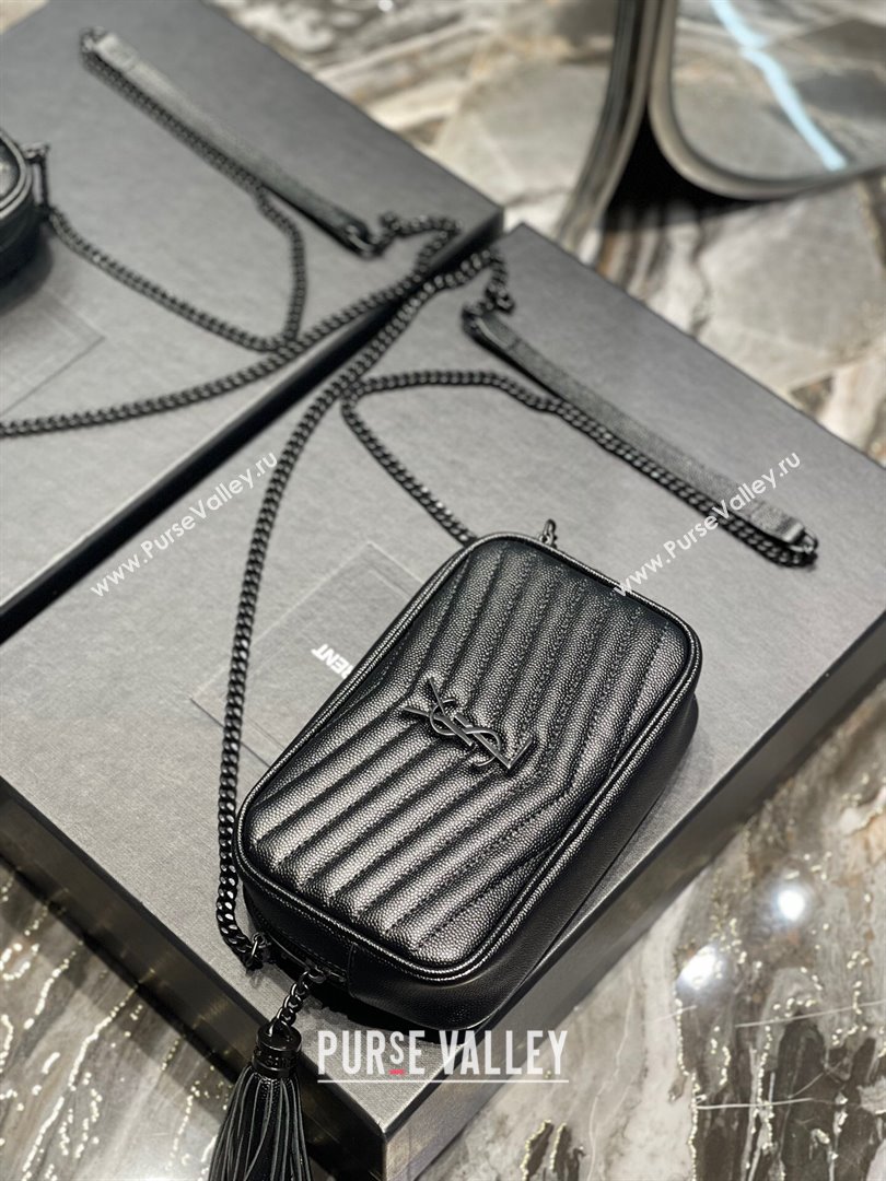 Saint Laurent Lou Mini Camera Bag with Tassel in Matelasse Grained Leather 585040 All Black 2025 (YY-250206045)