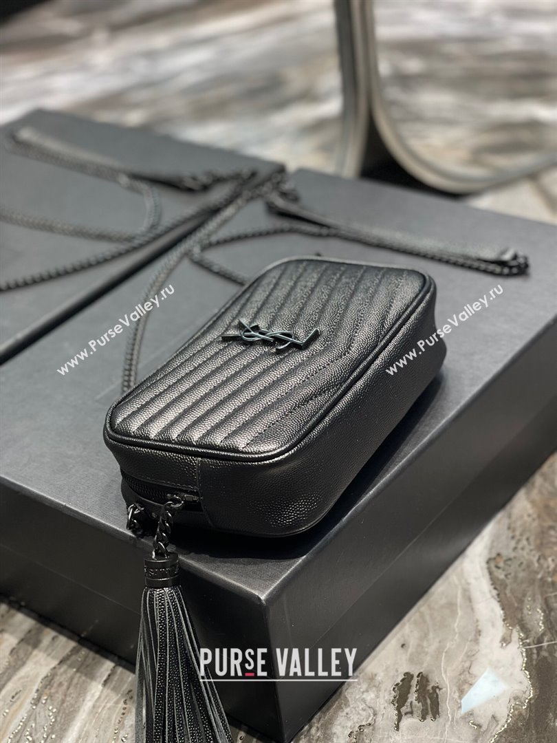 Saint Laurent Lou Mini Camera Bag with Tassel in Matelasse Grained Leather 585040 All Black 2025 (YY-250206045)