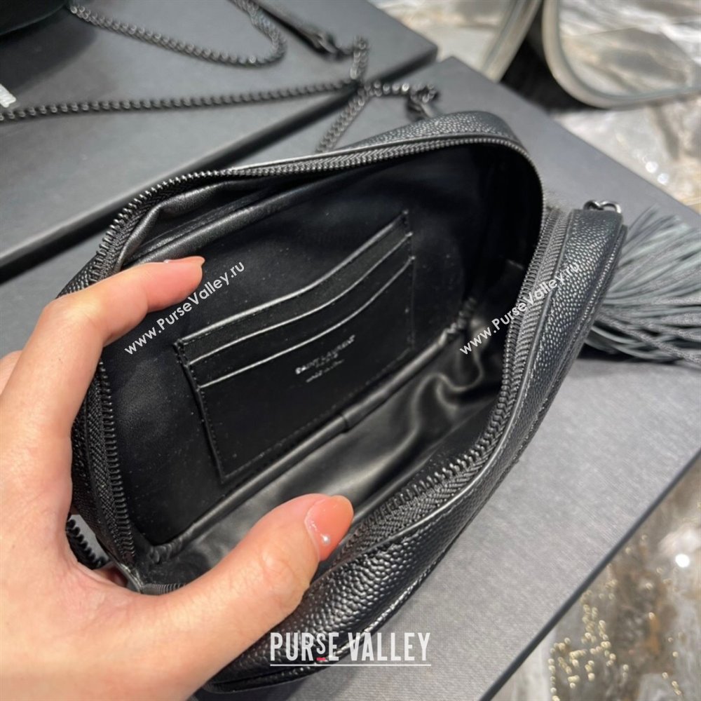 Saint Laurent Lou Mini Camera Bag with Tassel in Matelasse Grained Leather 585040 All Black 2025 (YY-250206045)