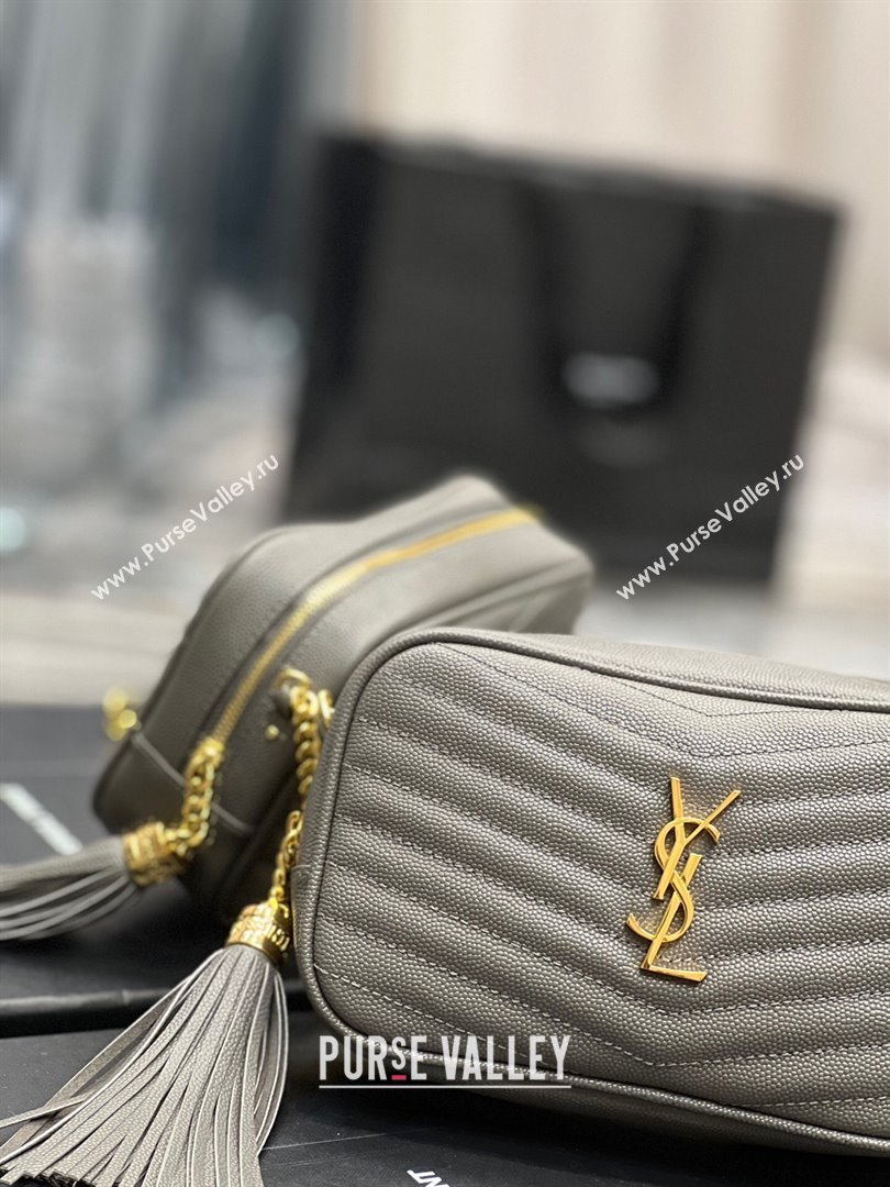 Saint Laurent Lou Mini Camera Bag with Tassel in Matelasse Grained Leather 585040 Grey 2025 (YY-250206036)