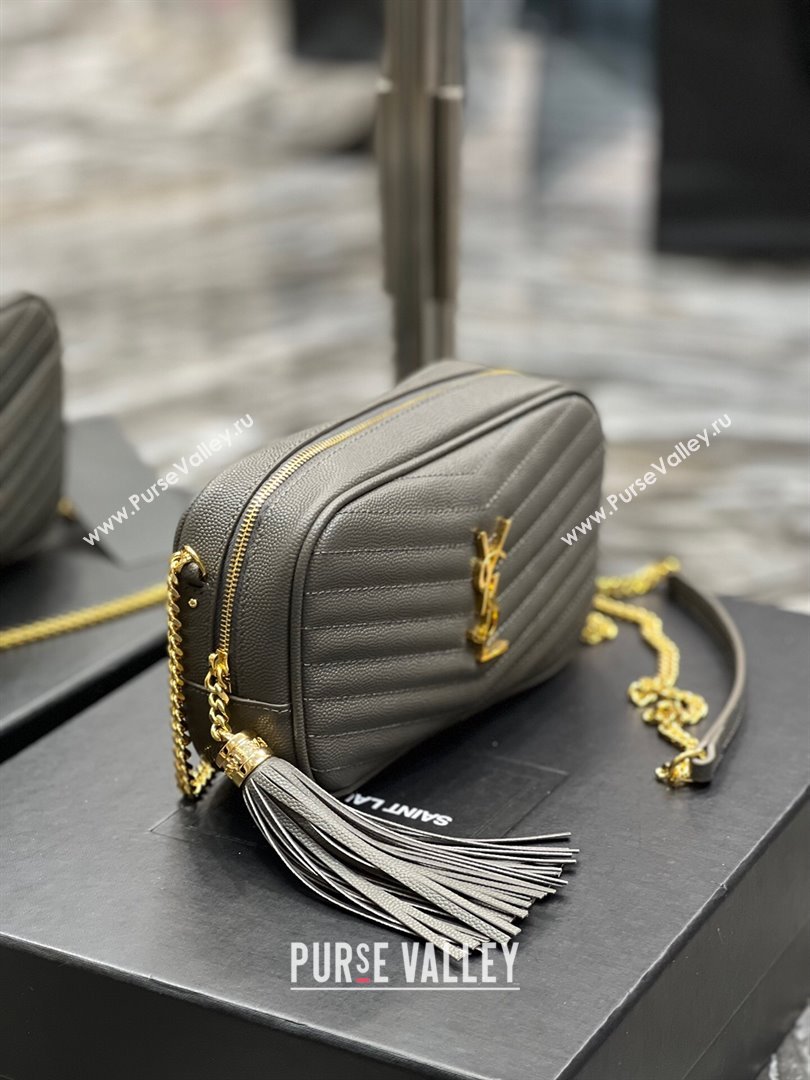 Saint Laurent Lou Mini Camera Bag with Tassel in Matelasse Grained Leather 585040 Grey 2025 (YY-250206036)