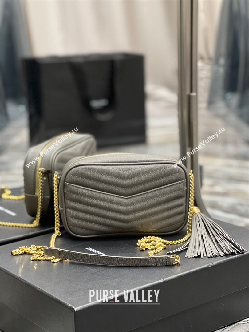 Saint Laurent Lou Mini Camera Bag with Tassel in Matelasse Grained Leather 585040 Grey 2025 (YY-250206036)
