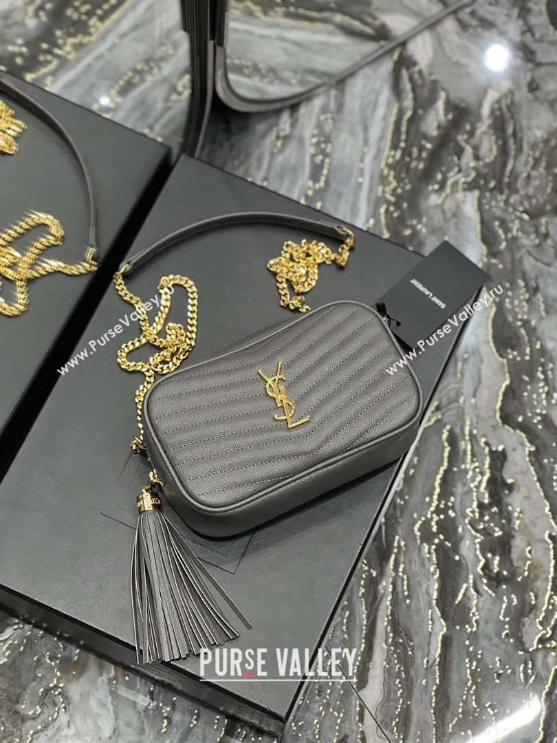 Saint Laurent Lou Mini Camera Bag with Tassel in Matelasse Grained Leather 585040 Grey 2025 (YY-250206036)