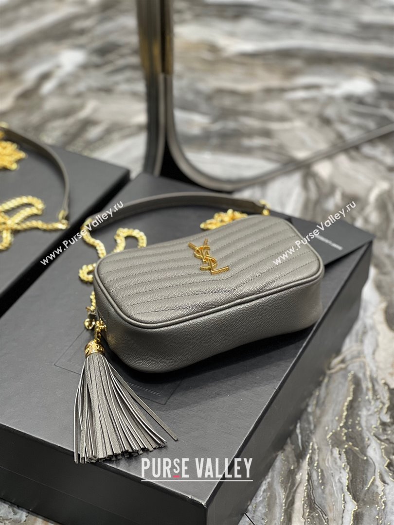 Saint Laurent Lou Mini Camera Bag with Tassel in Matelasse Grained Leather 585040 Grey 2025 (YY-250206036)