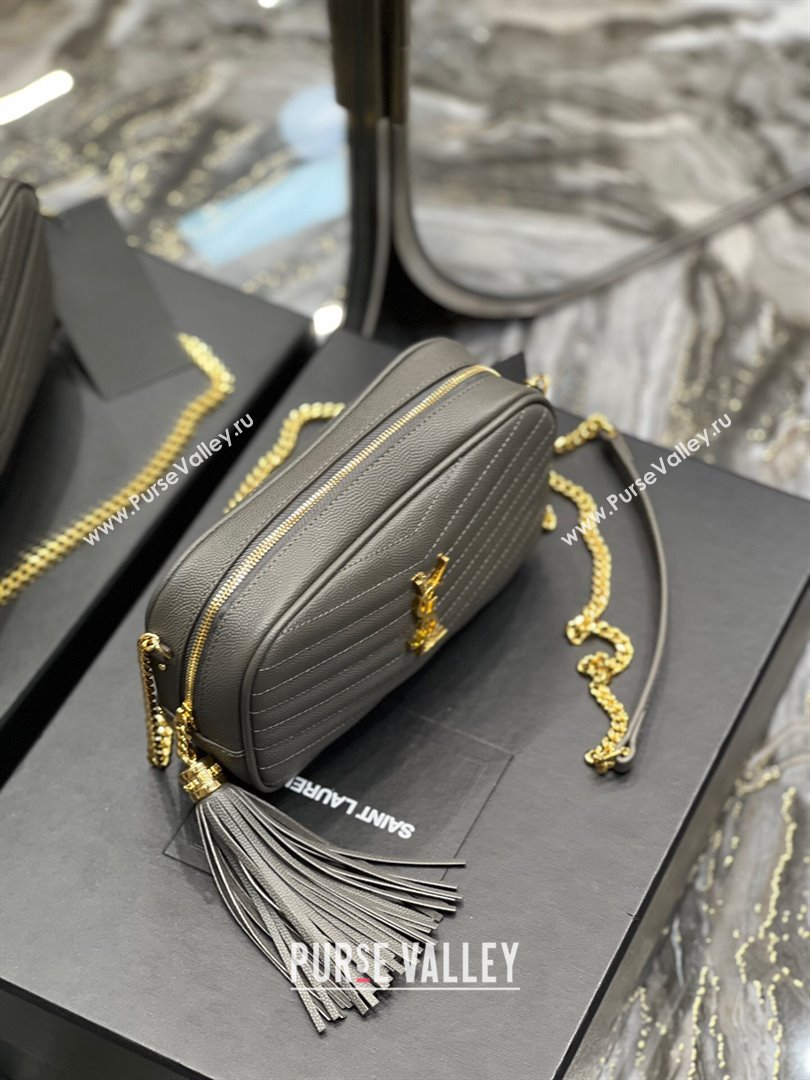 Saint Laurent Lou Mini Camera Bag with Tassel in Matelasse Grained Leather 585040 Grey 2025 (YY-250206036)