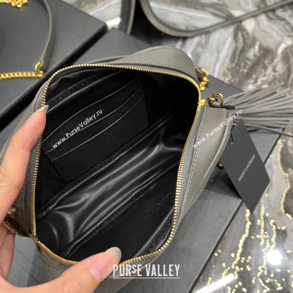 Saint Laurent Lou Mini Camera Bag with Tassel in Matelasse Grained Leather 585040 Grey 2025 (YY-250206036)