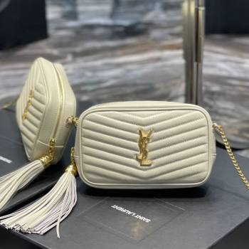 Saint Laurent Lou Mini Camera Bag with Tassel in Matelasse Grained Leather 585040 White 2025 (YY-250206037)