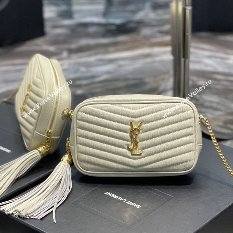 Saint Laurent Lou Mini Camera Bag with Tassel in Matelasse Grained Leather 585040 White 2025 (YY-250206037)