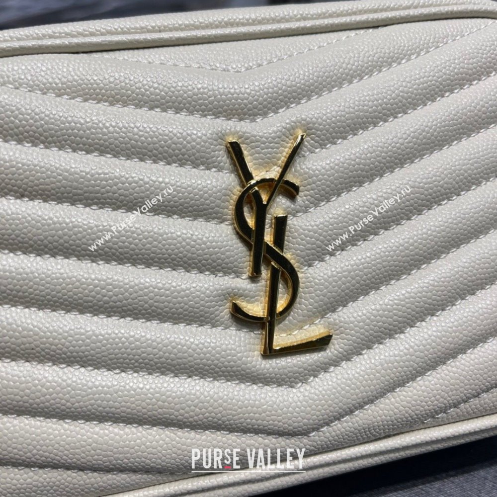 Saint Laurent Lou Mini Camera Bag with Tassel in Matelasse Grained Leather 585040 White 2025 (YY-250206037)