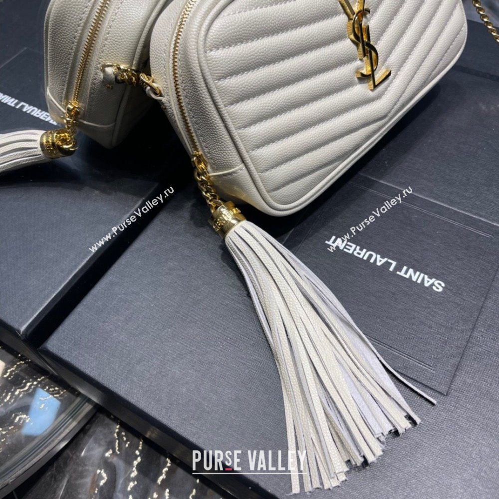 Saint Laurent Lou Mini Camera Bag with Tassel in Matelasse Grained Leather 585040 White 2025 (YY-250206037)