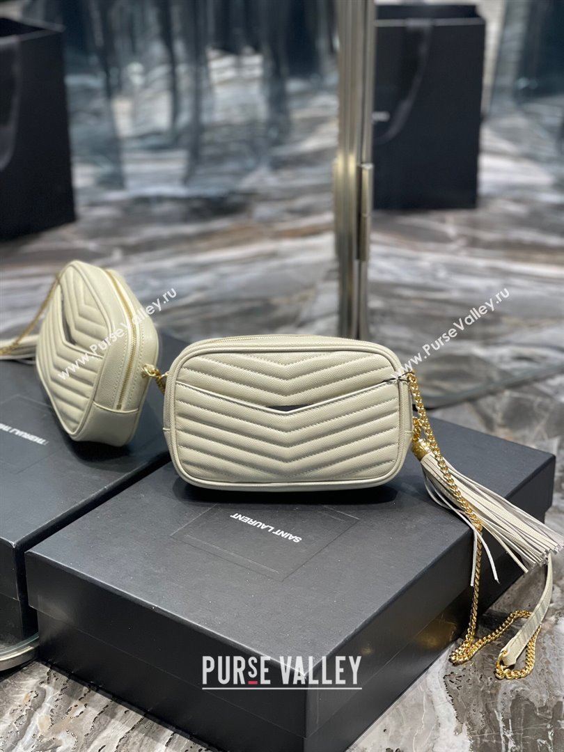 Saint Laurent Lou Mini Camera Bag with Tassel in Matelasse Grained Leather 585040 White 2025 (YY-250206037)