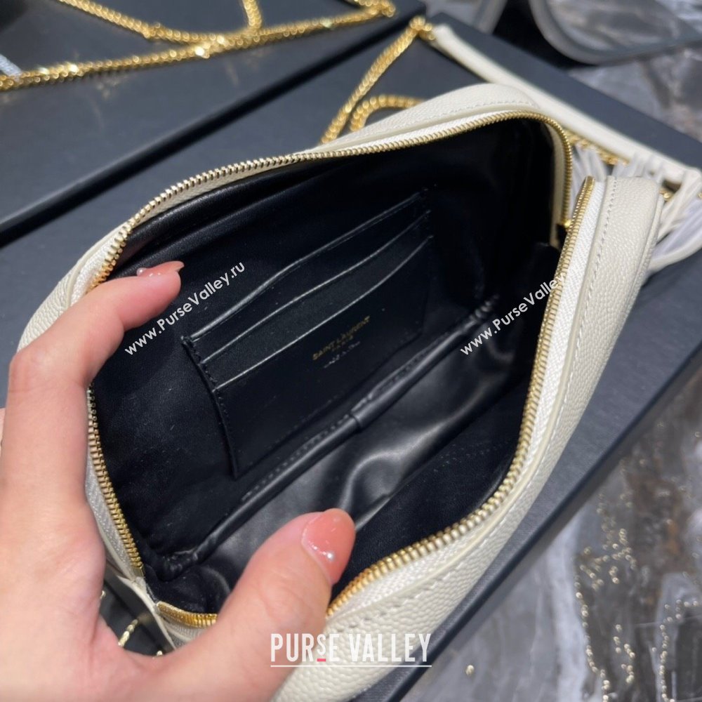Saint Laurent Lou Mini Camera Bag with Tassel in Matelasse Grained Leather 585040 White 2025 (YY-250206037)