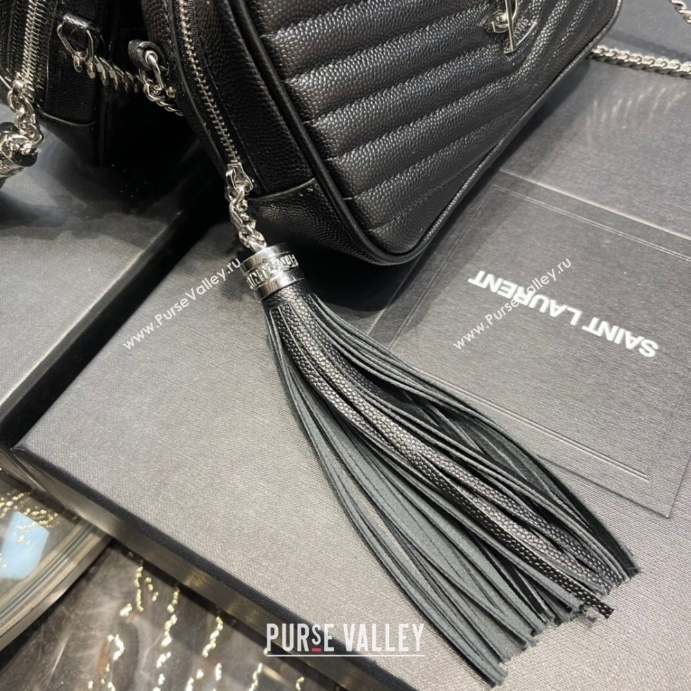 Saint Laurent Lou Mini Camera Bag with Tassel in Matelasse Grained Leather 585040 Black/Silver 2025 (YY-250206038)