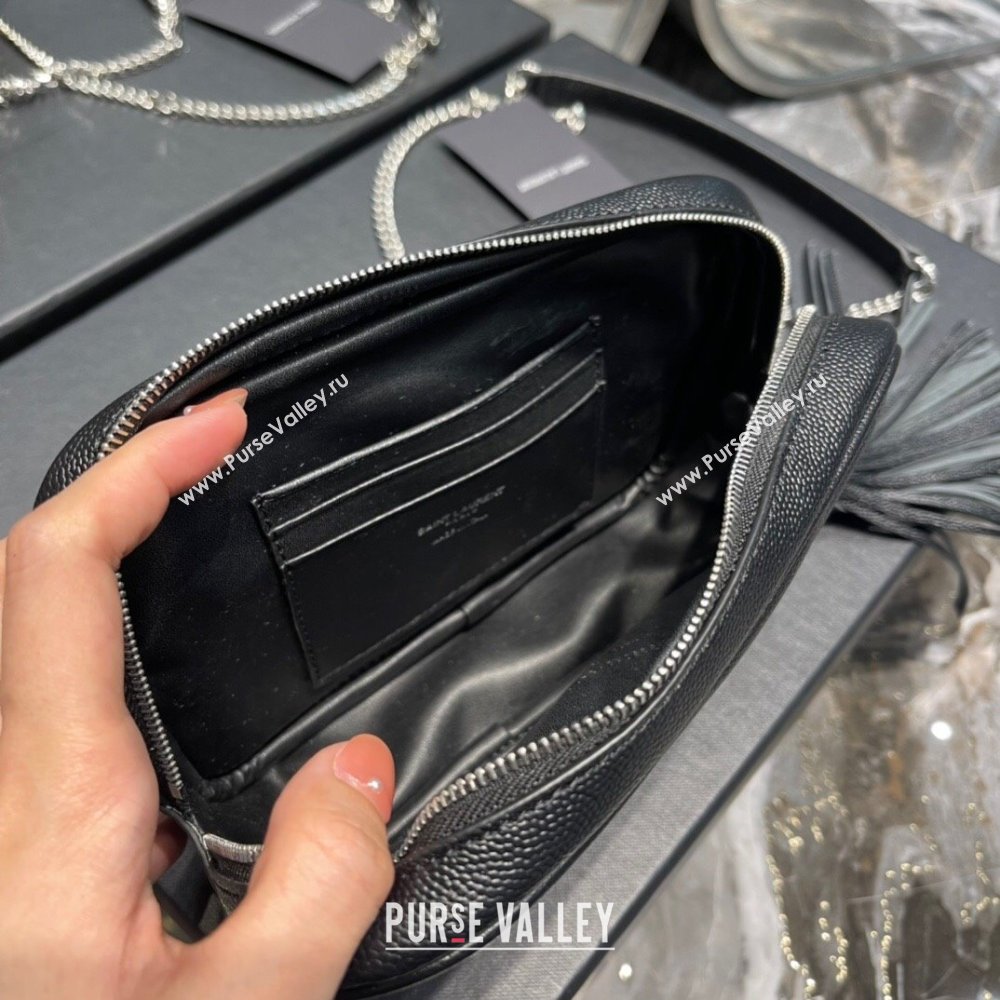 Saint Laurent Lou Mini Camera Bag with Tassel in Matelasse Grained Leather 585040 Black/Silver 2025 (YY-250206038)