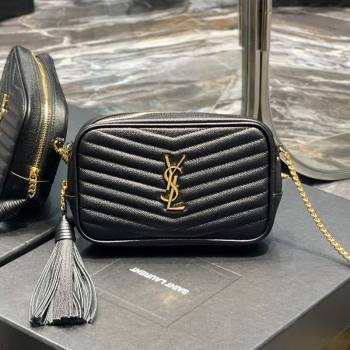 Saint Laurent Lou Mini Camera Bag with Tassel in Matelasse Grained Leather 585040 Black/Gold 2025 (YY-250206039)