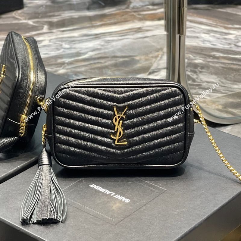Saint Laurent Lou Mini Camera Bag with Tassel in Matelasse Grained Leather 585040 Black/Gold 2025 (YY-250206039)
