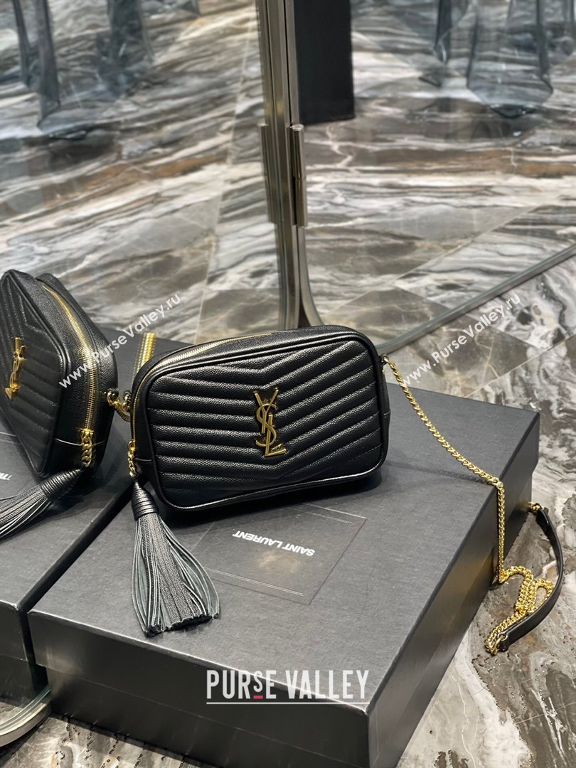 Saint Laurent Lou Mini Camera Bag with Tassel in Matelasse Grained Leather 585040 Black/Gold 2025 (YY-250206039)