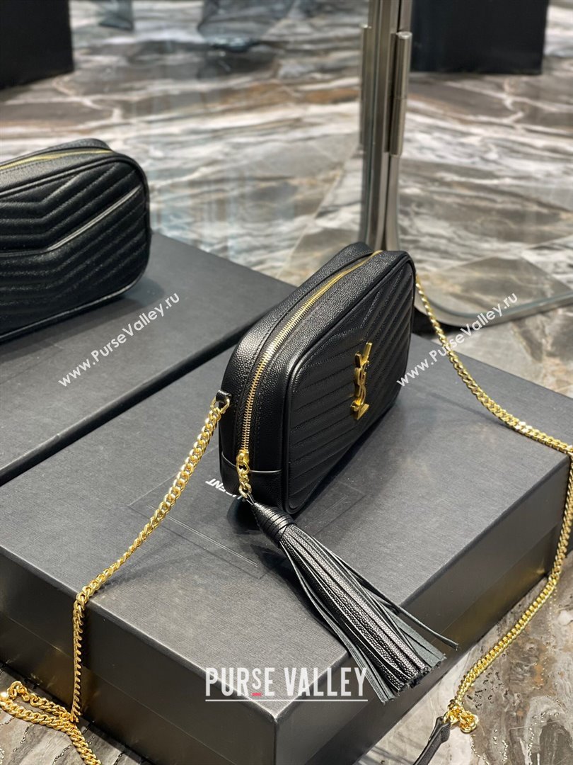 Saint Laurent Lou Mini Camera Bag with Tassel in Matelasse Grained Leather 585040 Black/Gold 2025 (YY-250206039)