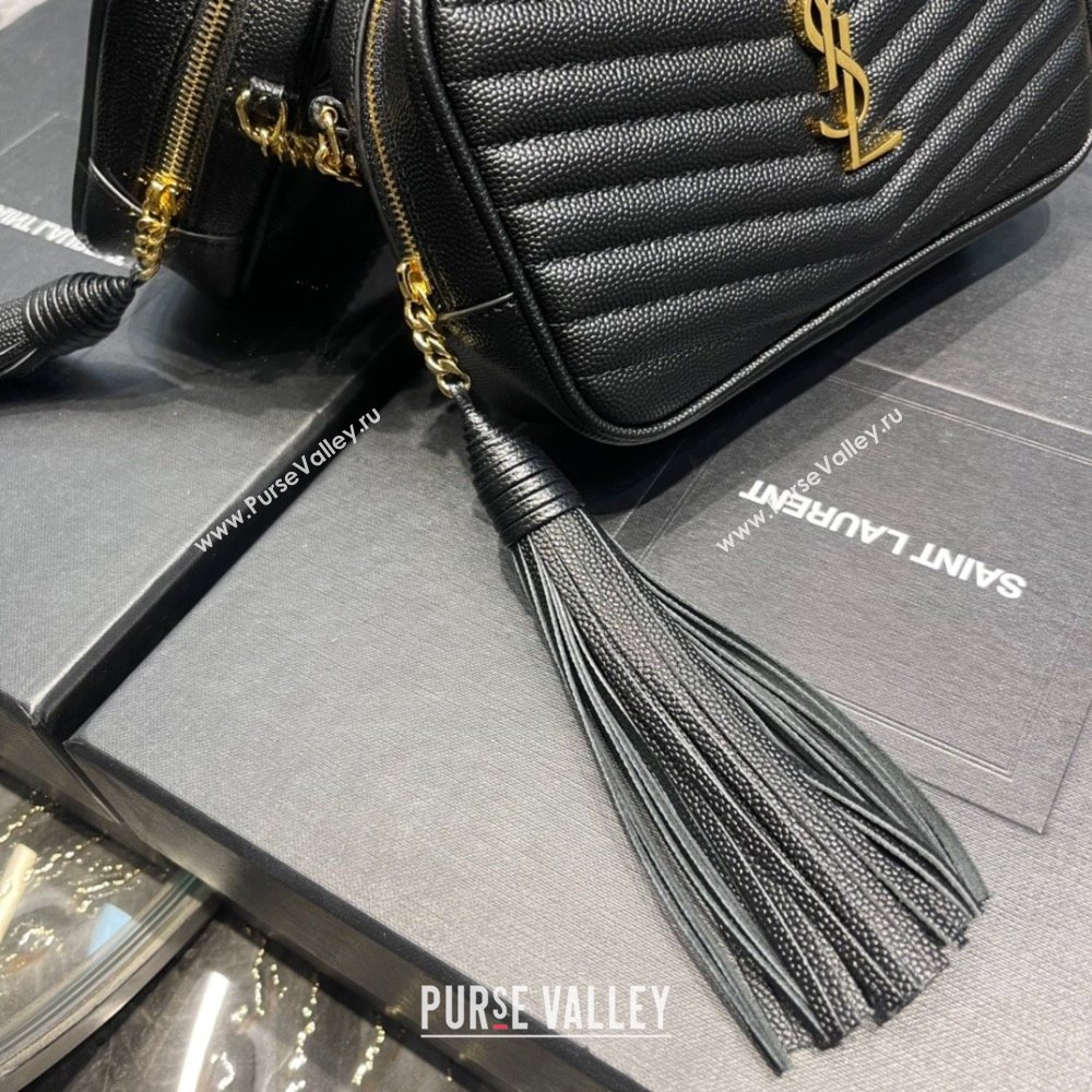 Saint Laurent Lou Mini Camera Bag with Tassel in Matelasse Grained Leather 585040 Black/Gold 2025 (YY-250206039)