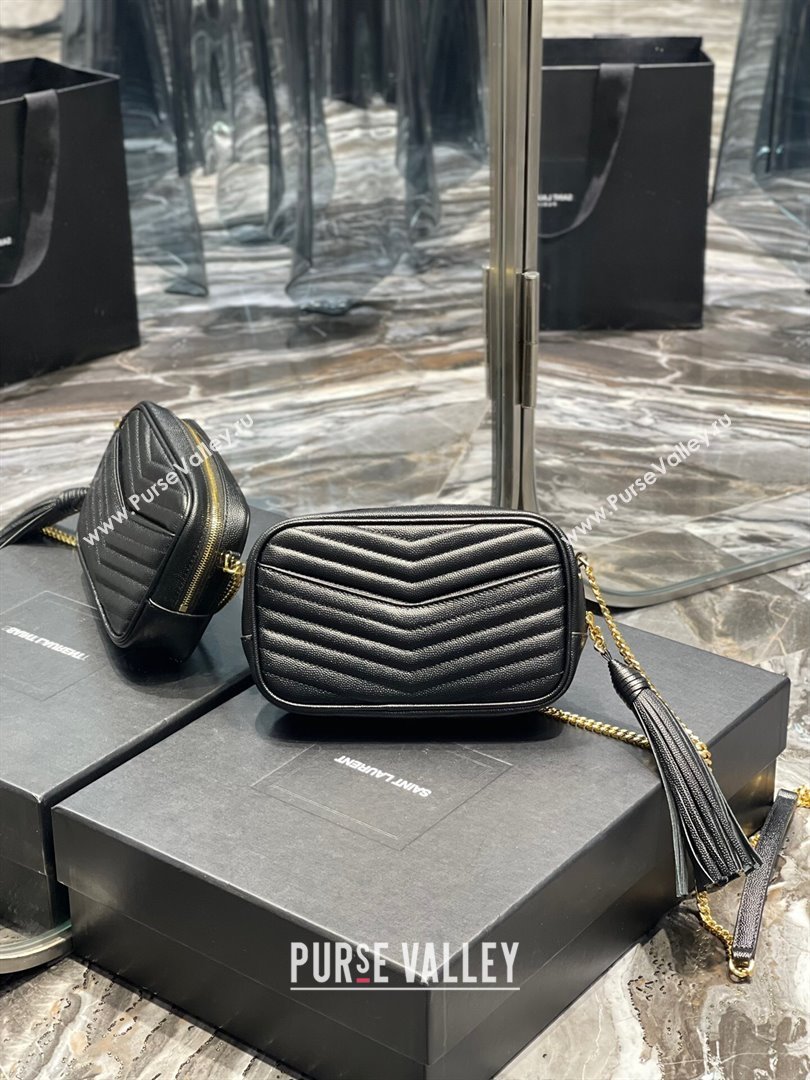 Saint Laurent Lou Mini Camera Bag with Tassel in Matelasse Grained Leather 585040 Black/Gold 2025 (YY-250206039)