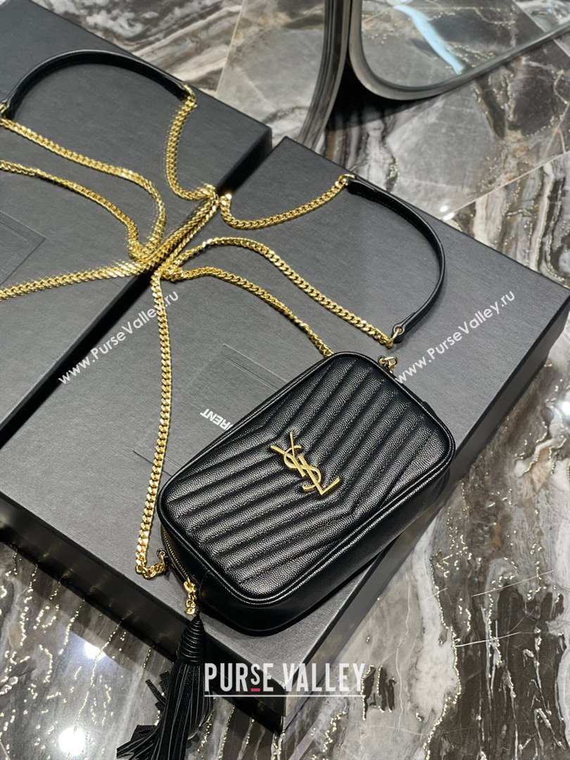 Saint Laurent Lou Mini Camera Bag with Tassel in Matelasse Grained Leather 585040 Black/Gold 2025 (YY-250206039)