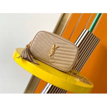 Saint Laurent Lou Mini Camera Bag with Tassel in Matelasse Grained Leather 585040 Beige 2025 (YY-250206040)