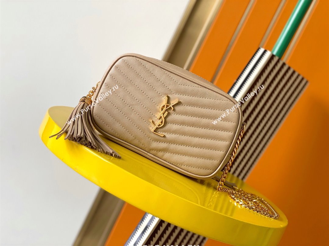 Saint Laurent Lou Mini Camera Bag with Tassel in Matelasse Grained Leather 585040 Beige 2025 (YY-250206040)