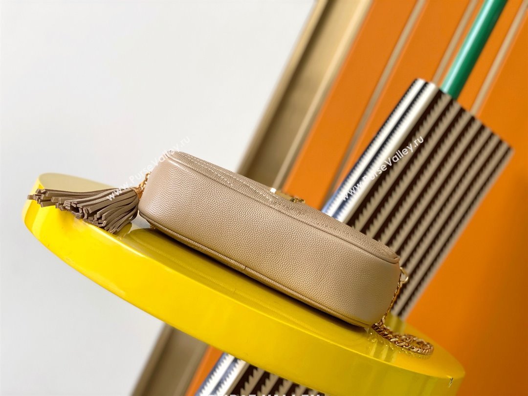 Saint Laurent Lou Mini Camera Bag with Tassel in Matelasse Grained Leather 585040 Beige 2025 (YY-250206040)