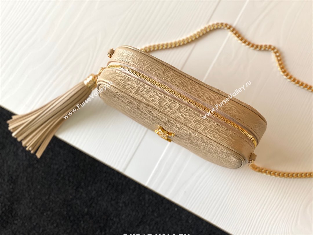 Saint Laurent Lou Mini Camera Bag with Tassel in Matelasse Grained Leather 585040 Beige 2025 (YY-250206040)