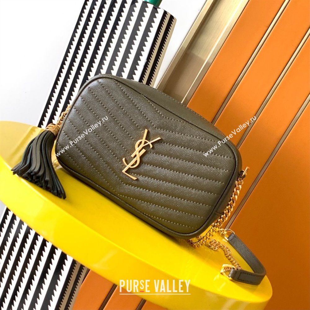 Saint Laurent Lou Mini Camera Bag with Tassel in Matelasse Grained Leather 585040 Green 2025 (YY-250206041)