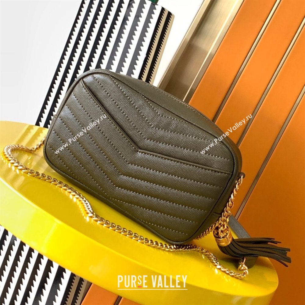 Saint Laurent Lou Mini Camera Bag with Tassel in Matelasse Grained Leather 585040 Green 2025 (YY-250206041)