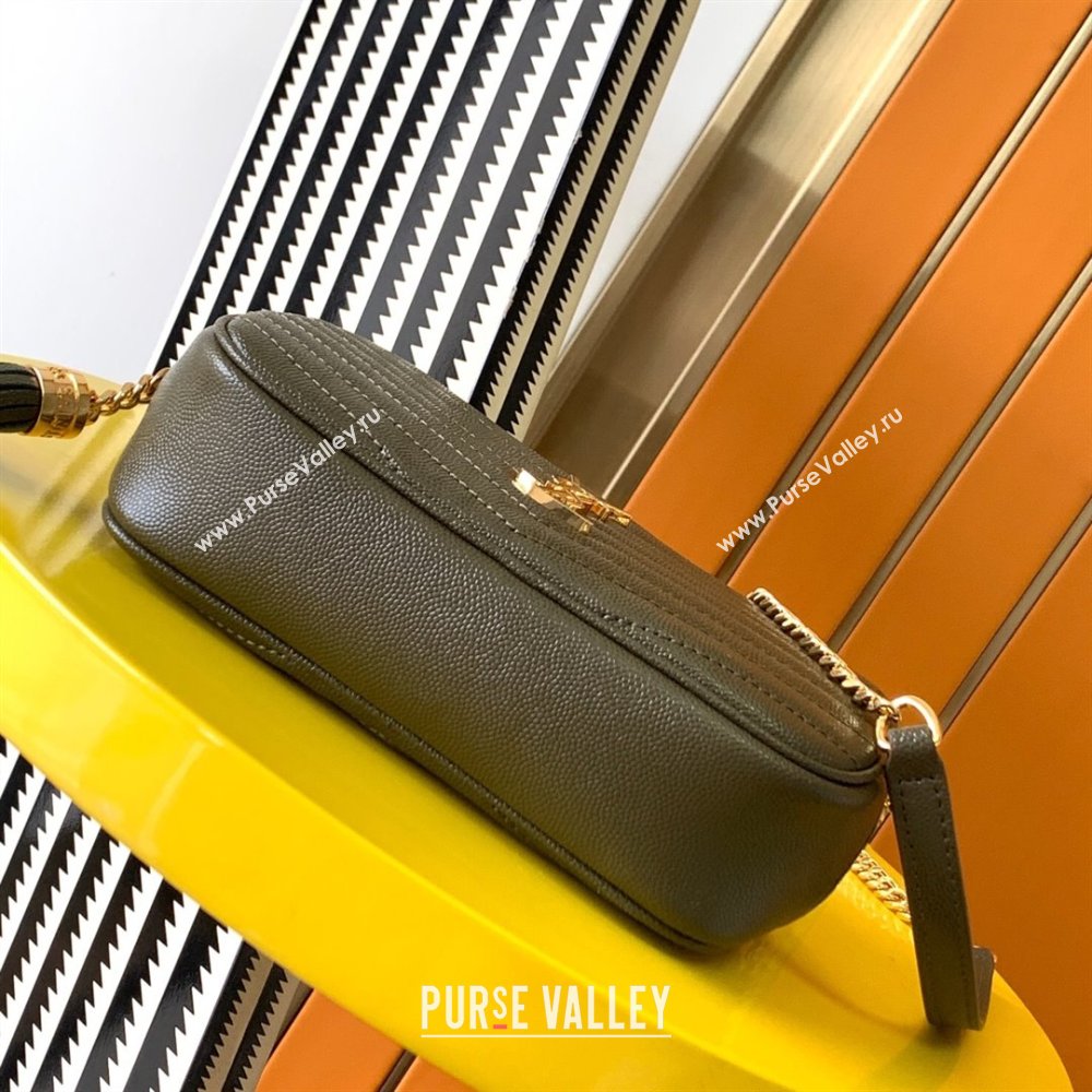 Saint Laurent Lou Mini Camera Bag with Tassel in Matelasse Grained Leather 585040 Green 2025 (YY-250206041)