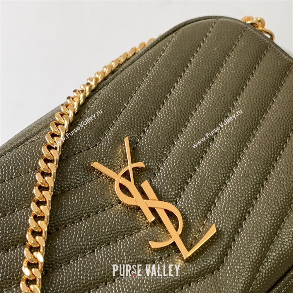 Saint Laurent Lou Mini Camera Bag with Tassel in Matelasse Grained Leather 585040 Green 2025 (YY-250206041)