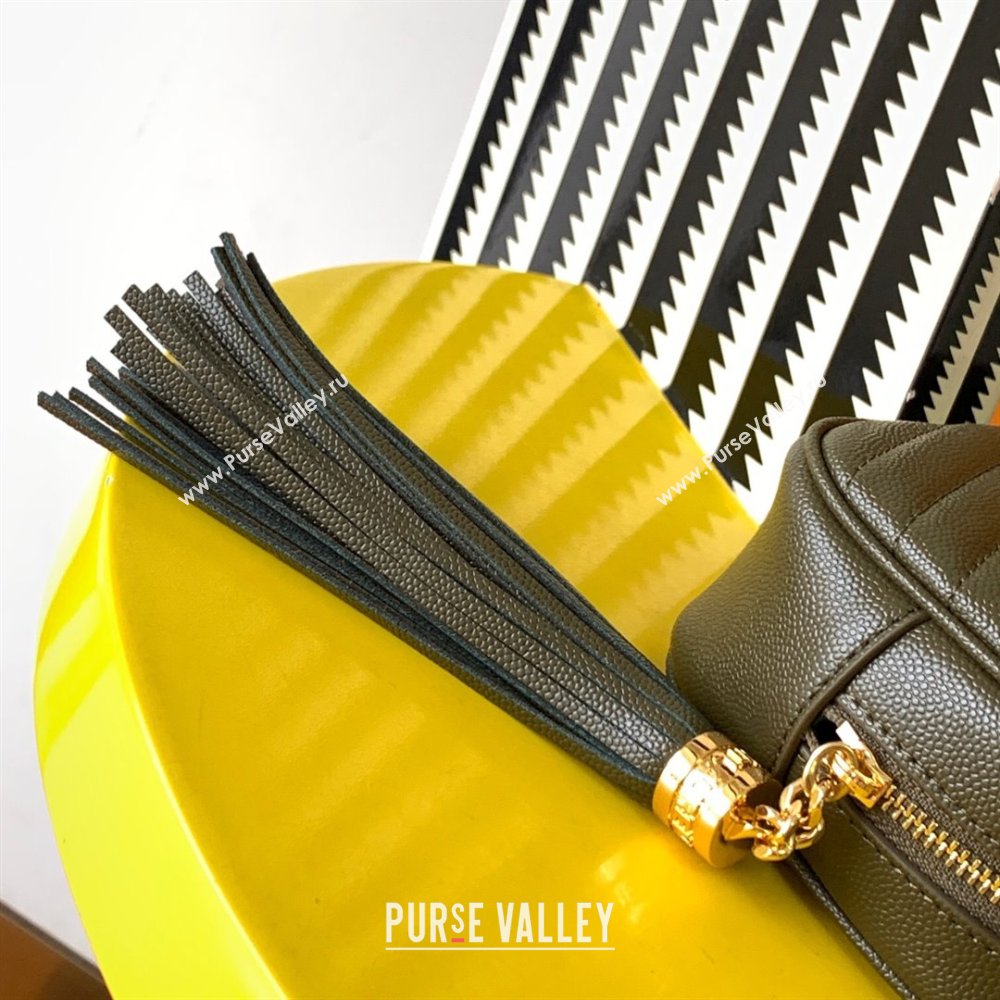 Saint Laurent Lou Mini Camera Bag with Tassel in Matelasse Grained Leather 585040 Green 2025 (YY-250206041)
