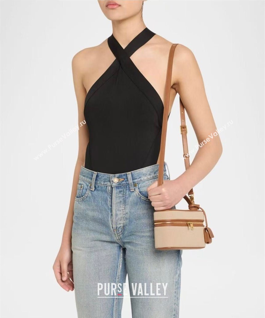 Saint Laurent Gaby Vanity Bag in Cotton Linen and Leather Brown 2025 766731 (YY-250802031)