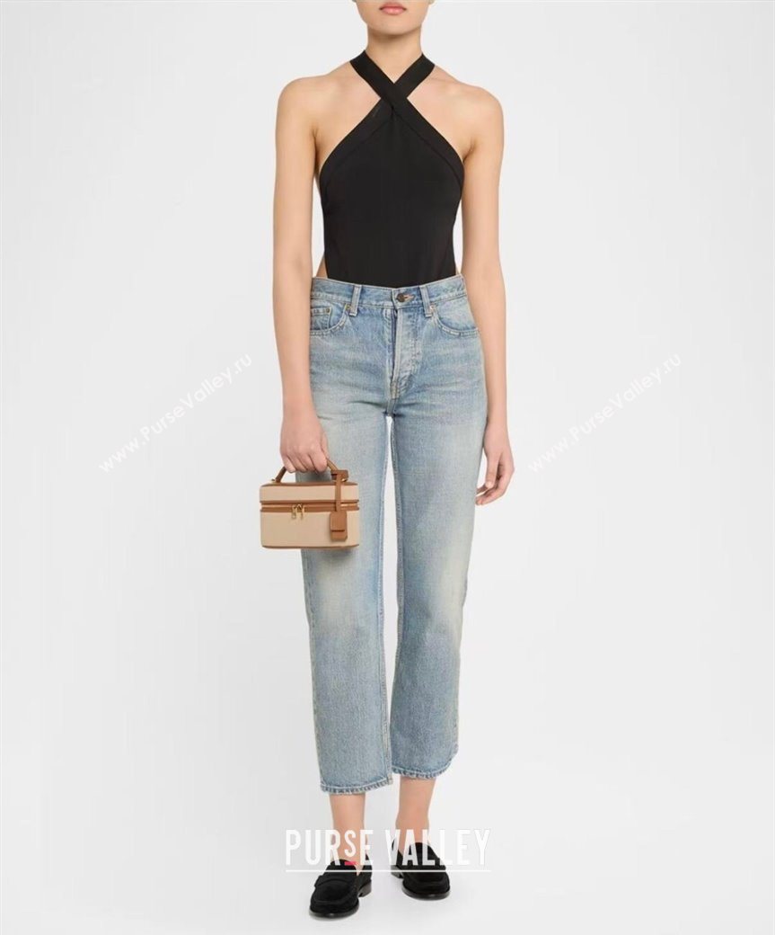 Saint Laurent Gaby Vanity Bag in Cotton Linen and Leather Brown 2025 766731 (YY-250802031)