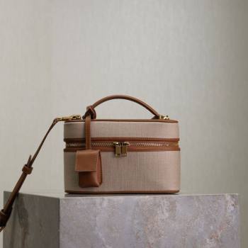 Saint Laurent Gaby Vanity Bag in Cotton Linen and Leather Brown 2025 766731 (YY-250802031)