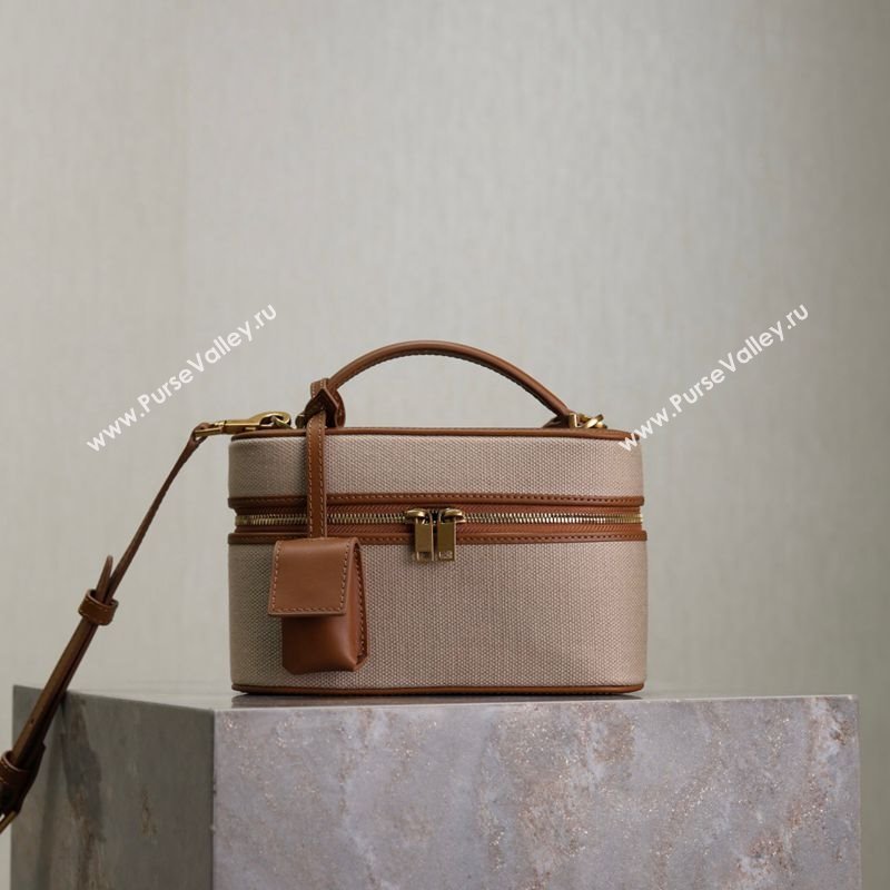 Saint Laurent Gaby Vanity Bag in Cotton Linen and Leather Brown 2025 766731 (YY-250802031)