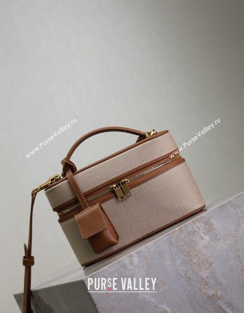 Saint Laurent Gaby Vanity Bag in Cotton Linen and Leather Brown 2025 766731 (YY-250802031)