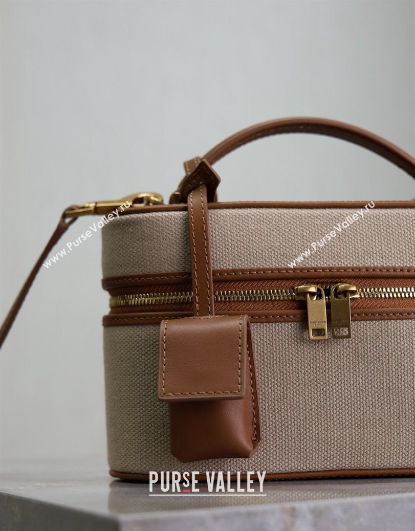 Saint Laurent Gaby Vanity Bag in Cotton Linen and Leather Brown 2025 766731 (YY-250802031)