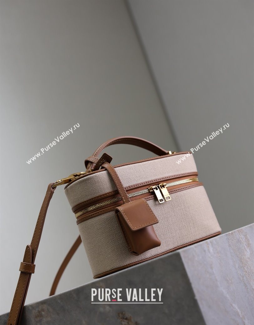 Saint Laurent Gaby Vanity Bag in Cotton Linen and Leather Brown 2025 766731 (YY-250802031)